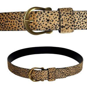 Faux Calf Hair Belt Bronze Buckle Animal Print Old Money Preppy Sz S Waist 28-34